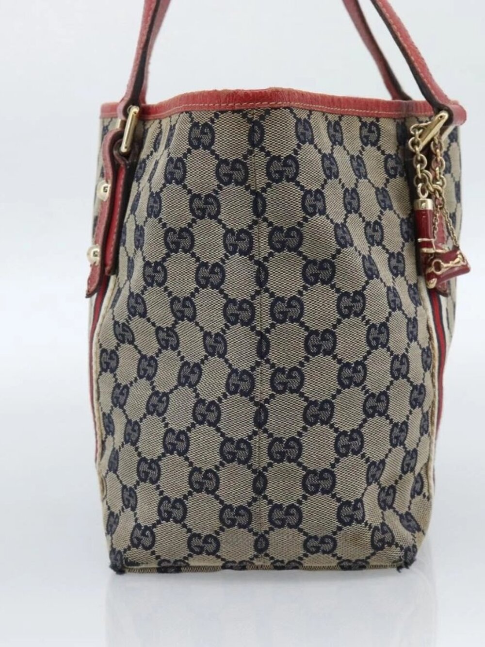 GUCCI GG Canvas Sherry Line Tote Bag Navy Gold 137396 Auth 183069 - Picture 3 of 16